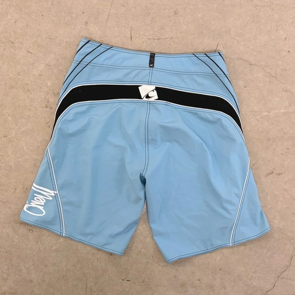 O'Neill Superfreak Series Board Shorts Mens 36 Blue Striped Swim Trunks Wax Comb